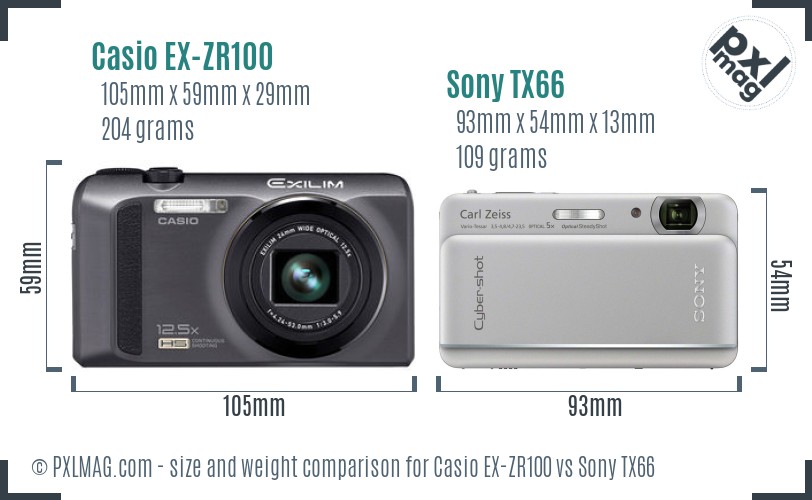 Casio EX-ZR100 vs Sony TX66 size comparison