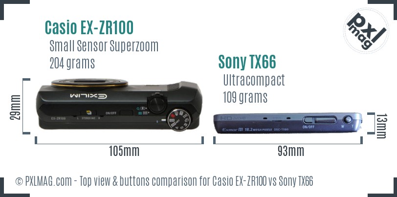 Casio EX-ZR100 vs Sony TX66 top view buttons comparison