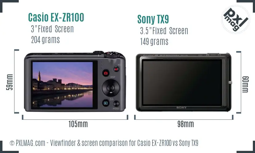 Casio EX-ZR100 vs Sony TX9 Screen and Viewfinder comparison