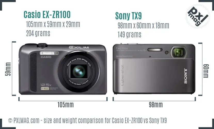 Casio EX-ZR100 vs Sony TX9 size comparison