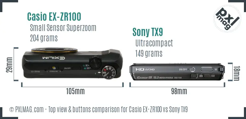 Casio EX-ZR100 vs Sony TX9 top view buttons comparison