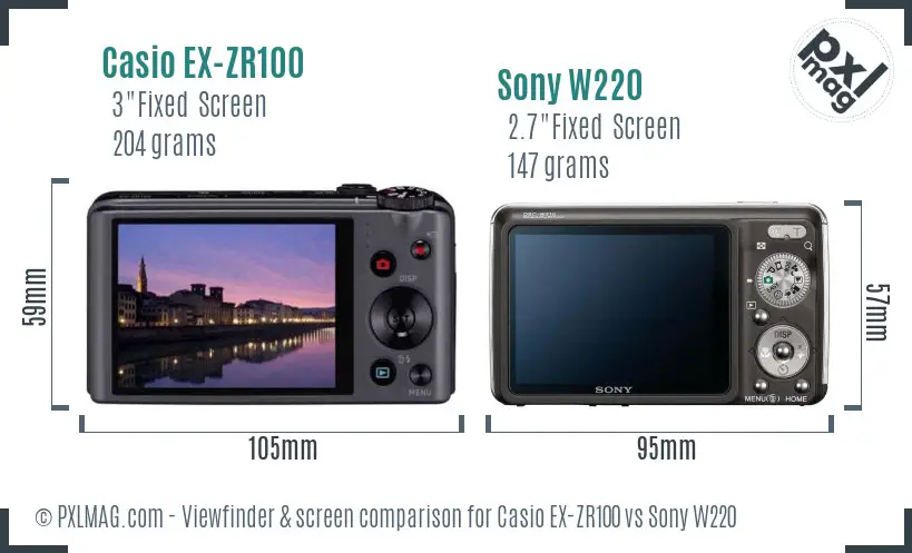 Casio EX-ZR100 vs Sony W220 Screen and Viewfinder comparison