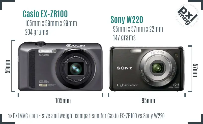 Casio EX-ZR100 vs Sony W220 size comparison