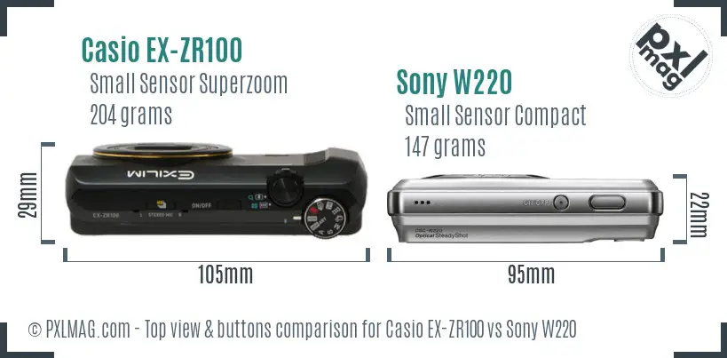 Casio EX-ZR100 vs Sony W220 top view buttons comparison