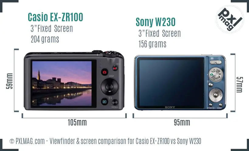 Casio EX-ZR100 vs Sony W230 Screen and Viewfinder comparison