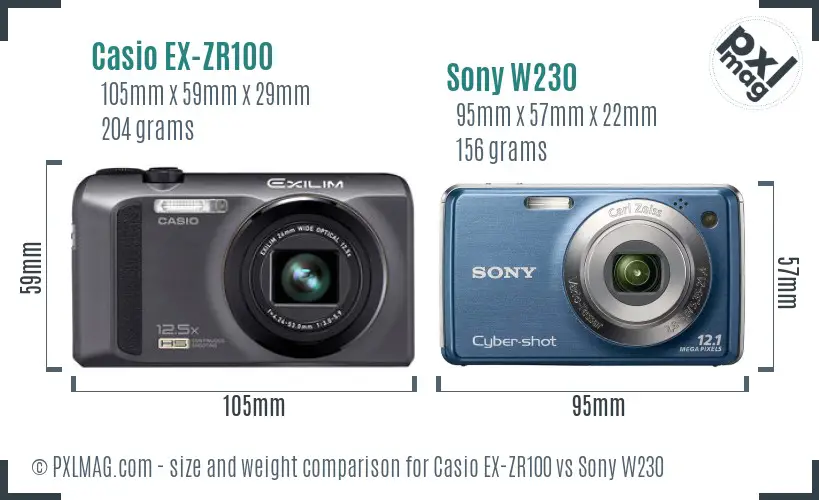 Casio EX-ZR100 vs Sony W230 size comparison