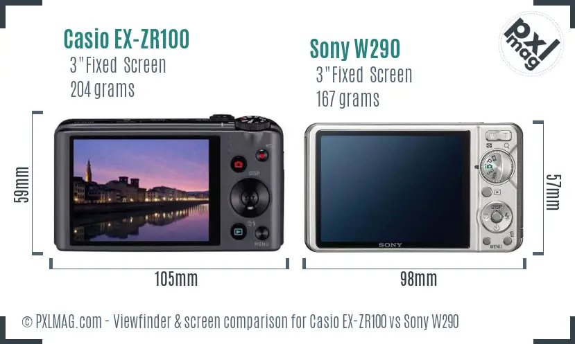 Casio EX-ZR100 vs Sony W290 Screen and Viewfinder comparison