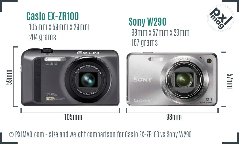 Casio EX-ZR100 vs Sony W290 size comparison