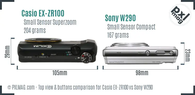 Casio EX-ZR100 vs Sony W290 top view buttons comparison