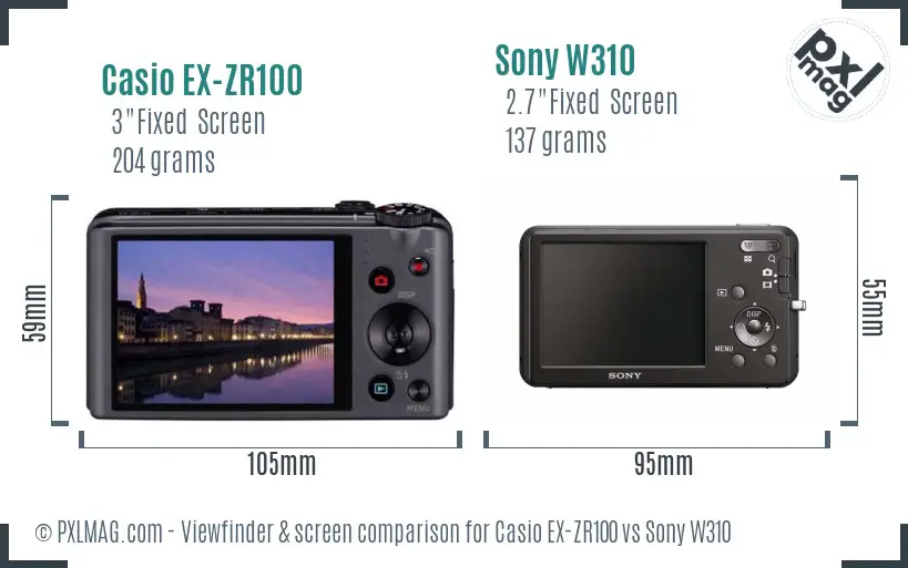 Casio EX-ZR100 vs Sony W310 Screen and Viewfinder comparison Casio EX-ZR100 vs Sony W310 Screen and Viewfinder comparison