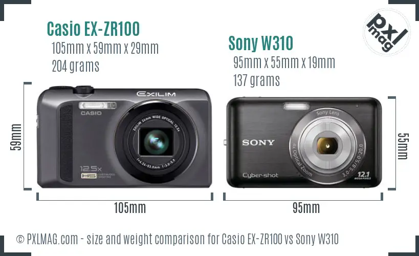 Casio EX-ZR100 vs Sony W310 size comparison Casio EX-ZR100 vs Sony W310 size comparison
