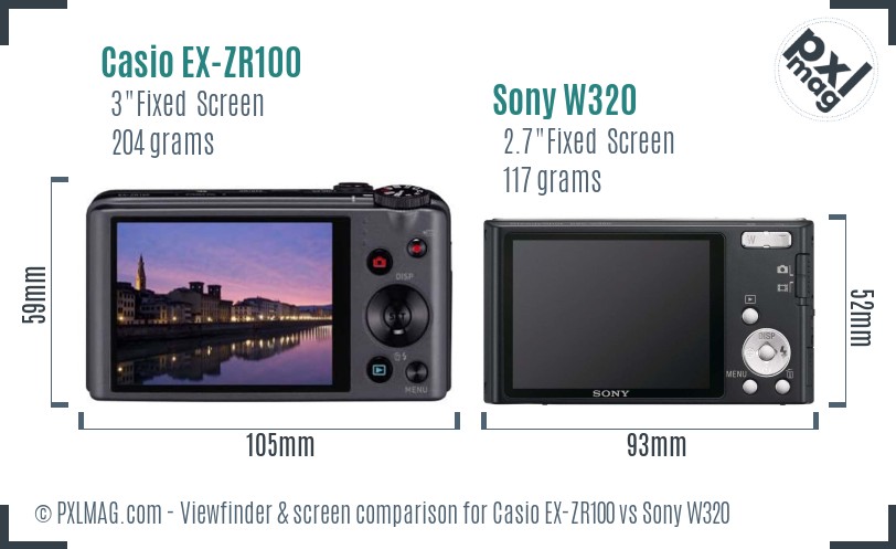 Casio EX-ZR100 vs Sony W320 Screen and Viewfinder comparison