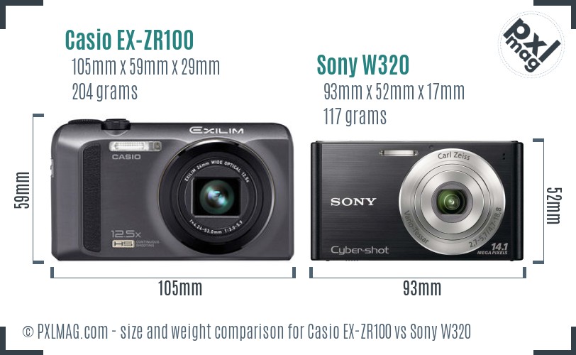 Casio EX-ZR100 vs Sony W320 size comparison Casio EX-ZR100 vs Sony W320 size comparison