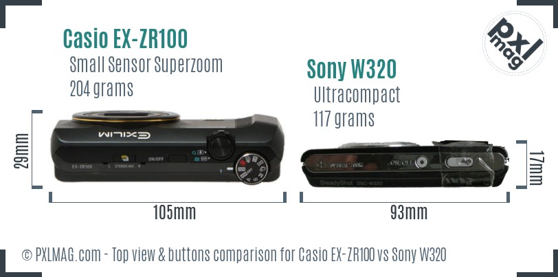Casio EX-ZR100 vs Sony W320 top view buttons comparison
