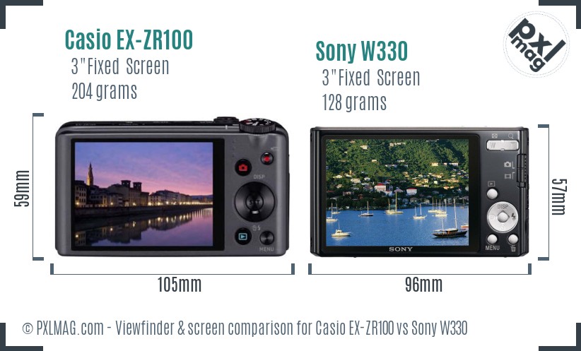 Casio EX-ZR100 vs Sony W330 Screen and Viewfinder comparison