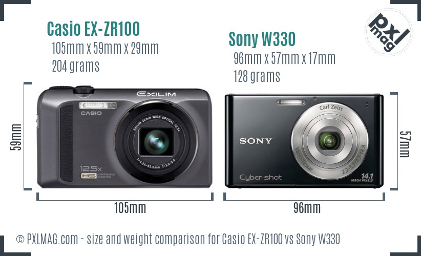 Casio EX-ZR100 vs Sony W330 size comparison