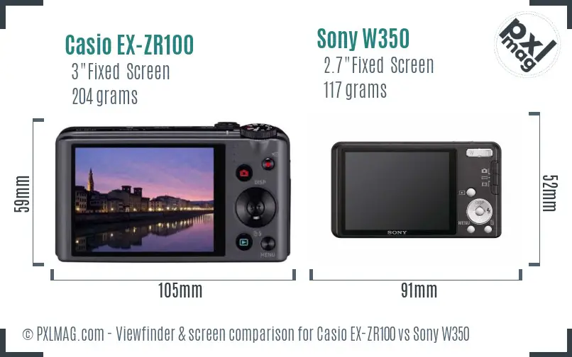 Casio EX-ZR100 vs Sony W350 Screen and Viewfinder comparison