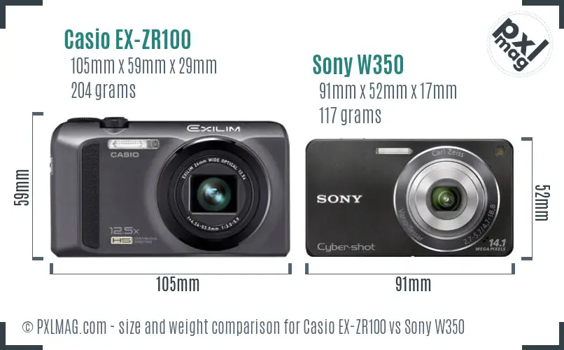 Casio EX-ZR100 vs Sony W350 size comparison