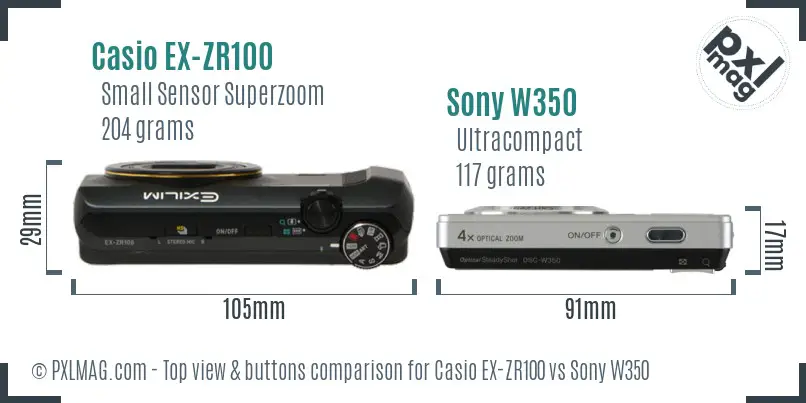 Casio EX-ZR100 vs Sony W350 top view buttons comparison