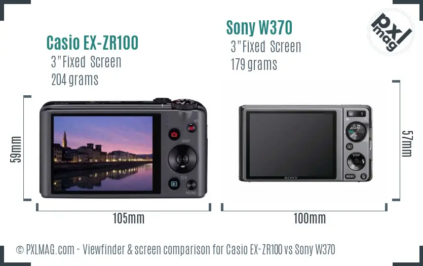Casio EX-ZR100 vs Sony W370 Screen and Viewfinder comparison