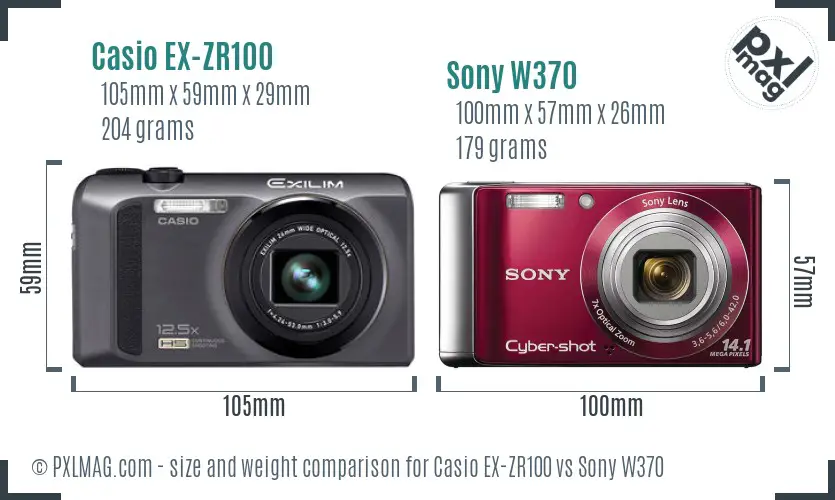 Casio EX-ZR100 vs Sony W370 size comparison