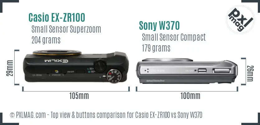Casio EX-ZR100 vs Sony W370 top view buttons comparison