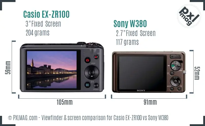 Casio EX-ZR100 vs Sony W380 Screen and Viewfinder comparison