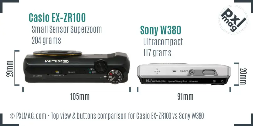 Casio EX-ZR100 vs Sony W380 top view buttons comparison