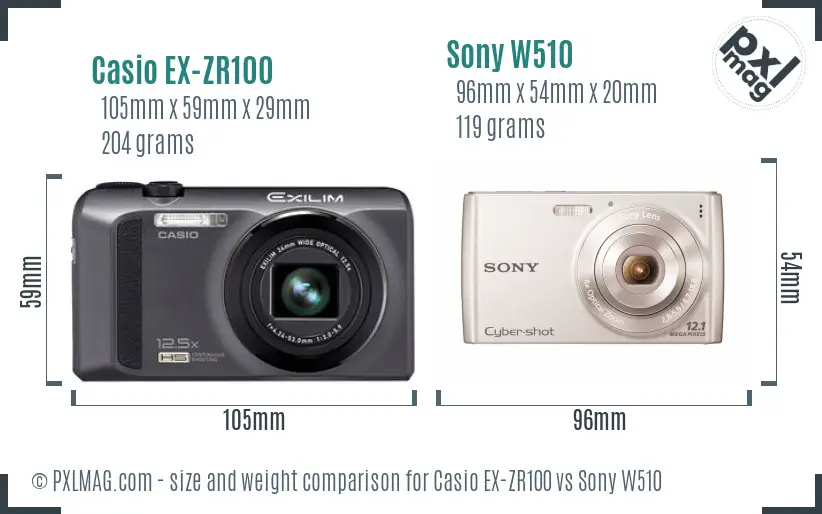 Casio EX-ZR100 vs Sony W510 size comparison Casio EX-ZR100 vs Sony W510 size comparison