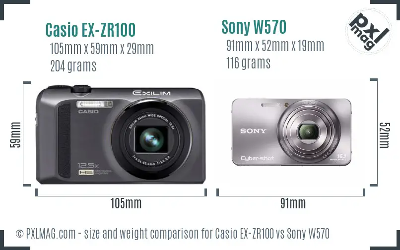 Casio EX-ZR100 vs Sony W570 size comparison
