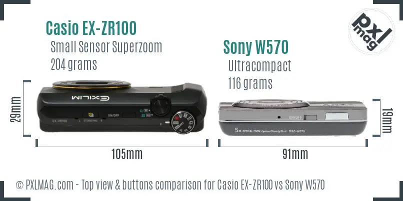Casio EX-ZR100 vs Sony W570 top view buttons comparison