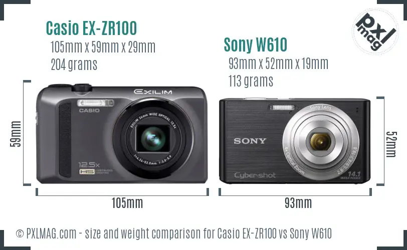Casio EX-ZR100 vs Sony W610 size comparison Casio EX-ZR100 vs Sony W610 size comparison