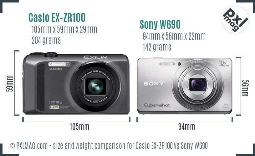 Casio EX-ZR100 vs Sony W690 size comparison
