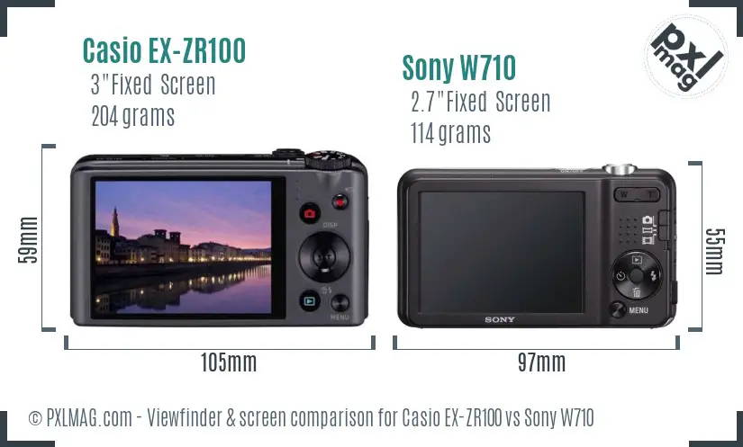 Casio EX-ZR100 vs Sony W710 Screen and Viewfinder comparison