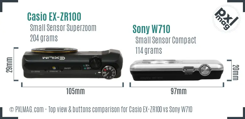 Casio EX-ZR100 vs Sony W710 top view buttons comparison