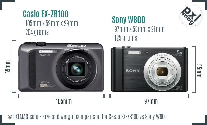 Casio EX-ZR100 vs Sony W800 size comparison