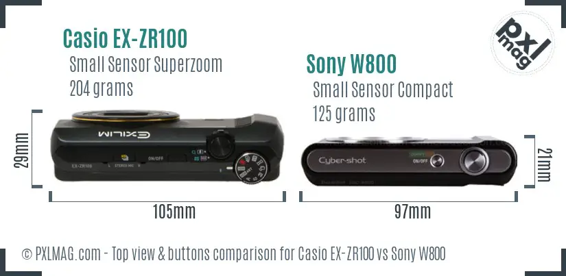Casio EX-ZR100 vs Sony W800 top view buttons comparison