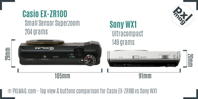 Casio EX-ZR100 vs Sony WX1 top view buttons comparison Casio EX-ZR100 vs Sony WX1 top view buttons comparison