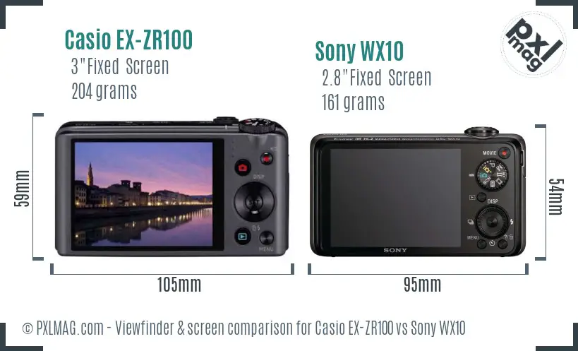 Casio EX-ZR100 vs Sony WX10 Screen and Viewfinder comparison