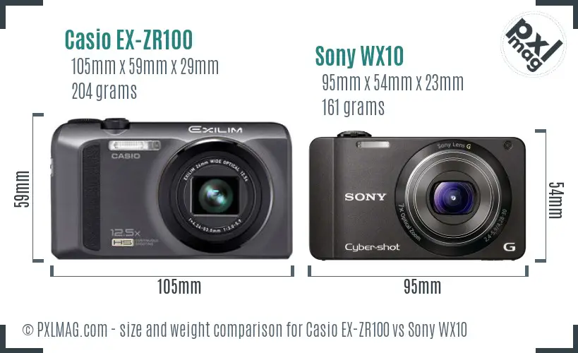 Casio EX-ZR100 vs Sony WX10 size comparison