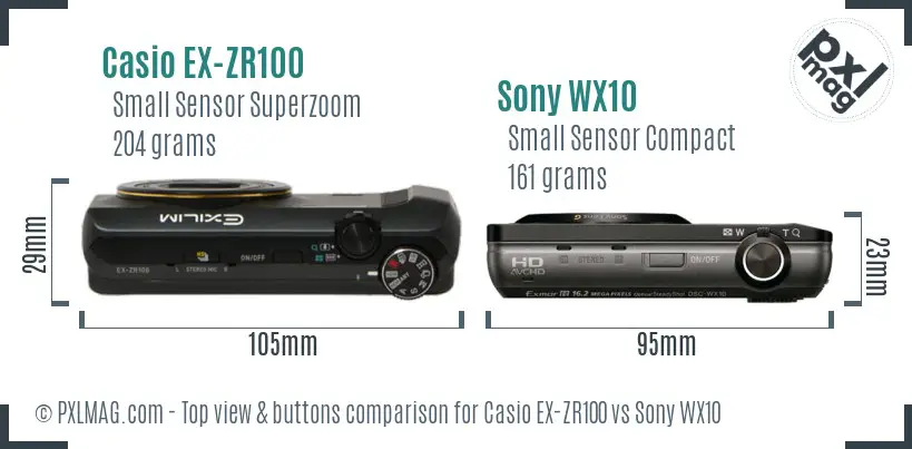 Casio EX-ZR100 vs Sony WX10 top view buttons comparison