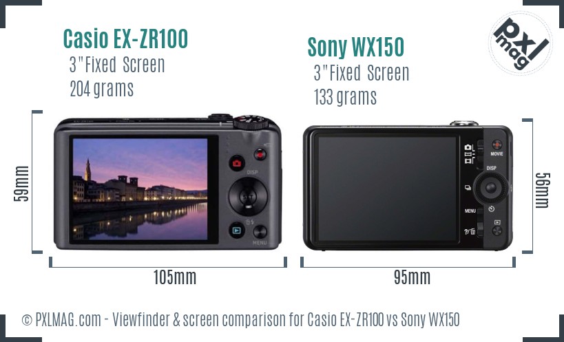 Casio EX-ZR100 vs Sony WX150 Screen and Viewfinder comparison