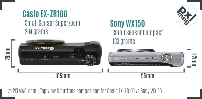 Casio EX-ZR100 vs Sony WX150 top view buttons comparison