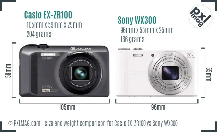 Casio EX-ZR100 vs Sony WX300 size comparison