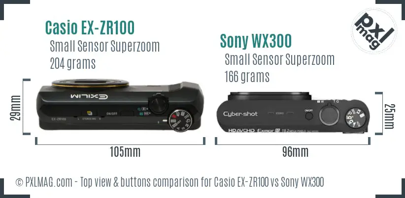 Casio EX-ZR100 vs Sony WX300 top view buttons comparison