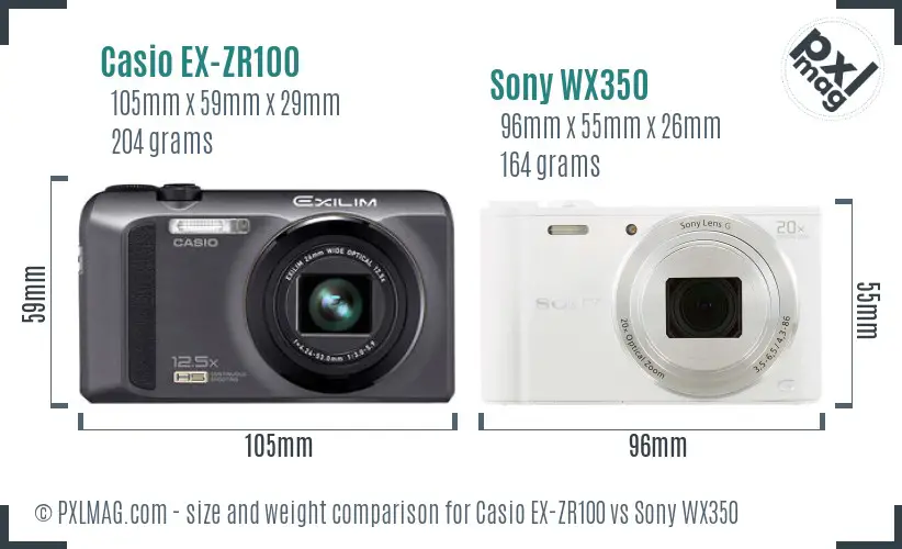 Casio EX-ZR100 vs Sony WX350 size comparison
