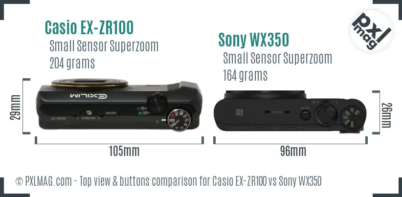Casio EX-ZR100 vs Sony WX350 top view buttons comparison