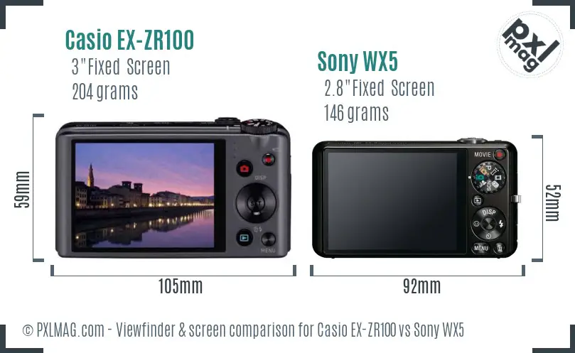 Casio EX-ZR100 vs Sony WX5 Screen and Viewfinder comparison