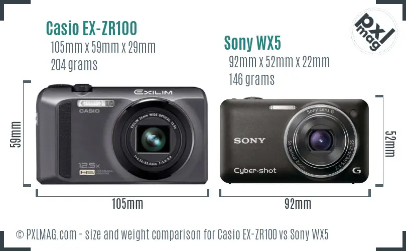 Casio EX-ZR100 vs Sony WX5 size comparison