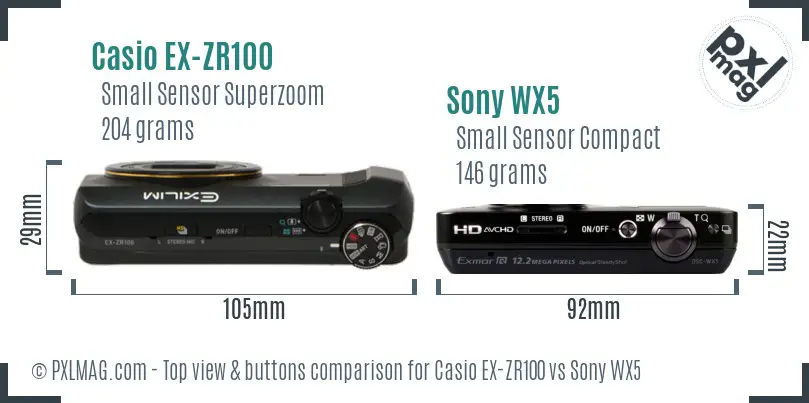 Casio EX-ZR100 vs Sony WX5 top view buttons comparison
